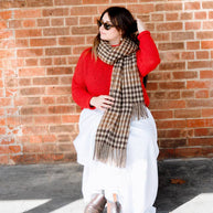 Houndstooth Caramel Brown Classic Check Winter Scarf