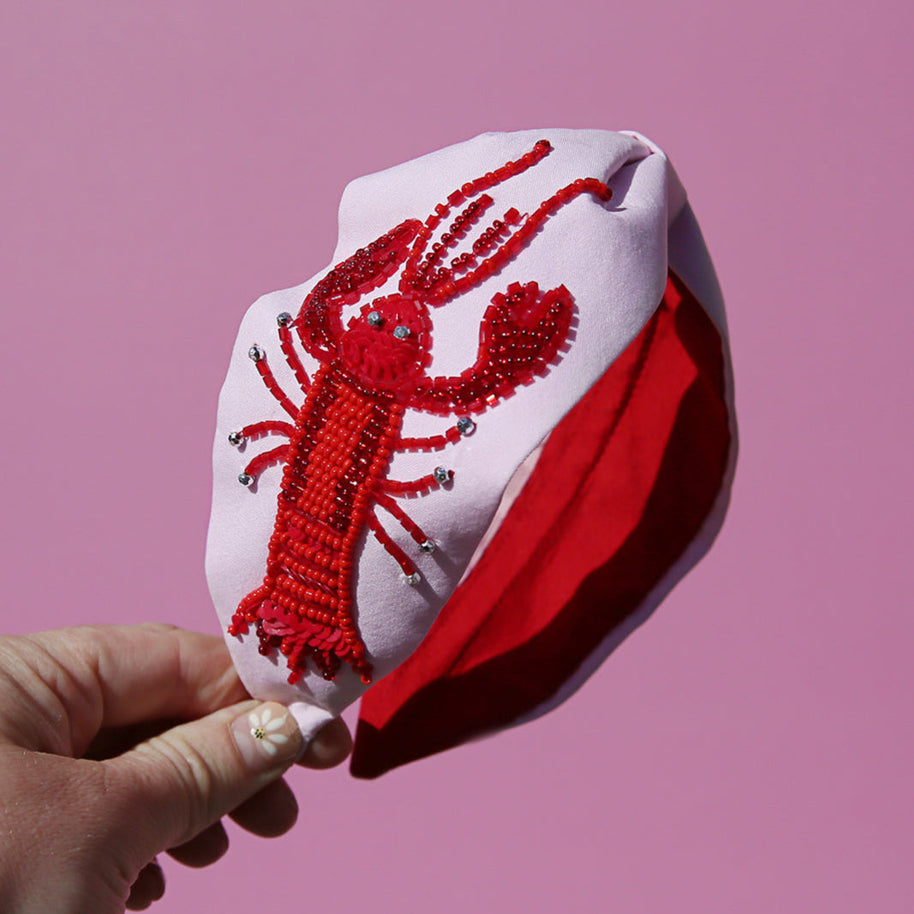 Kingston Lobster Beaded Headband with red bead embroidery