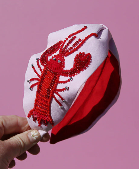 Kingston Lobster Beaded Headband with red bead embroidery