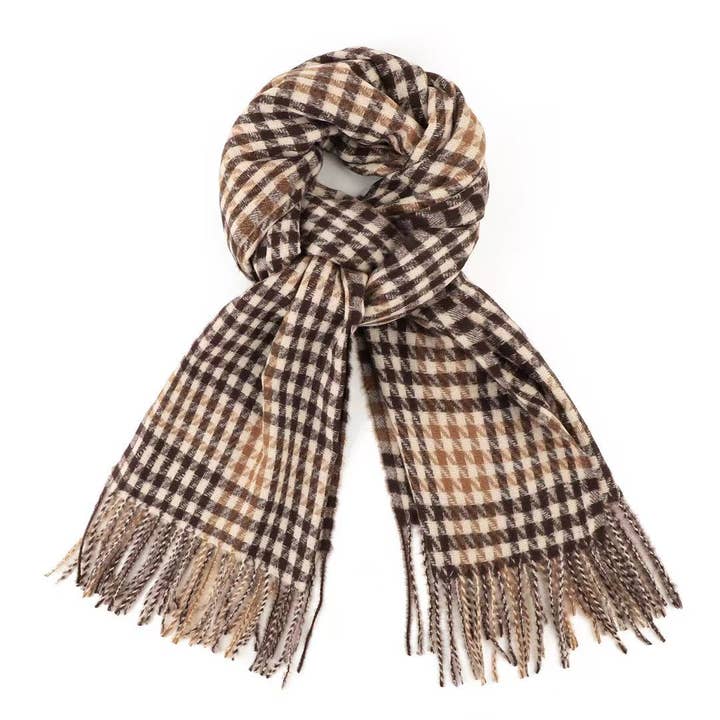 Houndstooth Caramel Brown Classic Check Winter Scarf