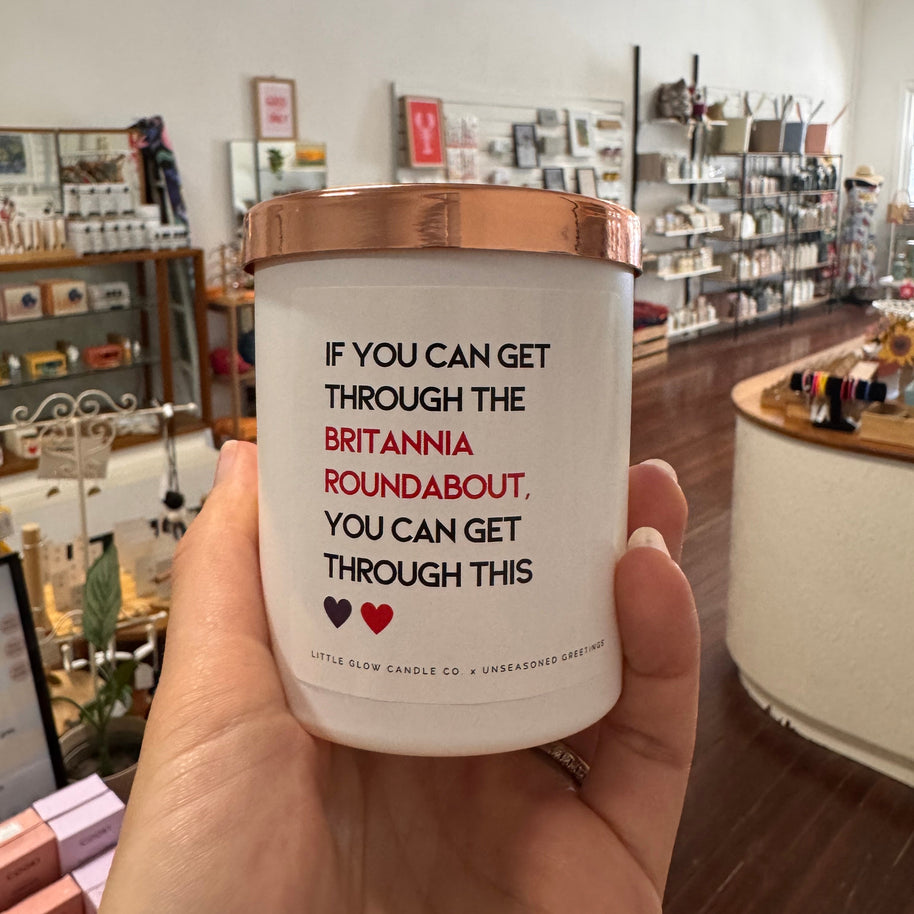 Little Glow Candle Co x Unseasoned Greetings Britannia Roundabout soy candle