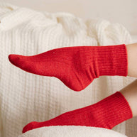 Bed and Butter The Comfiest Socks Red cashmere wool ankle socks worn with feet up