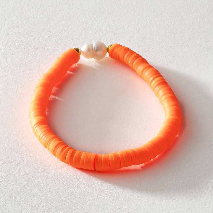 Greenwood Designs Pearl Pop Heishi Bead Bracelet orange