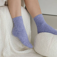 Bed and Butter The Comfiest Socks Lavender cashmere wool ankle socks worn on feet