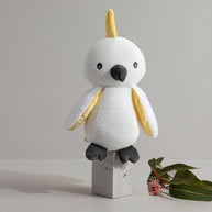 Colin the Cockatoo baby gift – knitted cotton toy by Living Textiles