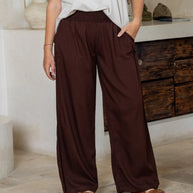 Women’s full-length rayon pants in chocolate brown