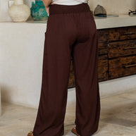 Lightweight chocolate resort pants with flowy relaxed fit