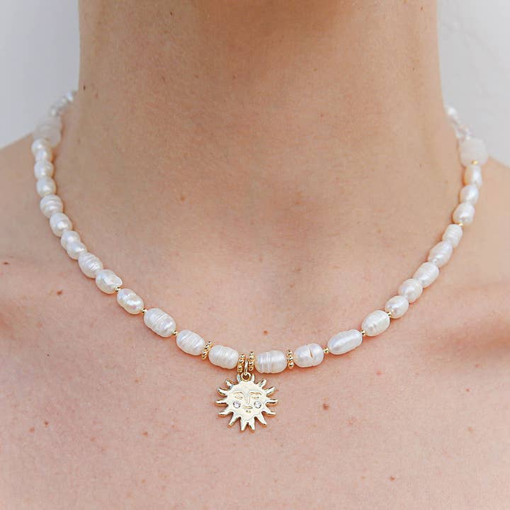 Kingston Jewellery Sun Necklace with freshwater pearls