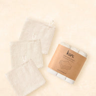 Kiin Baby Wash Cloth 3 Pack in Ivory displayed flat with packaging