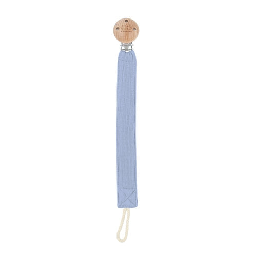 Misty Blue cotton and beechwood dummy holder for babies