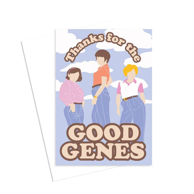 Happy Day People Thanks for the Good Genes greeting card with retro illustration