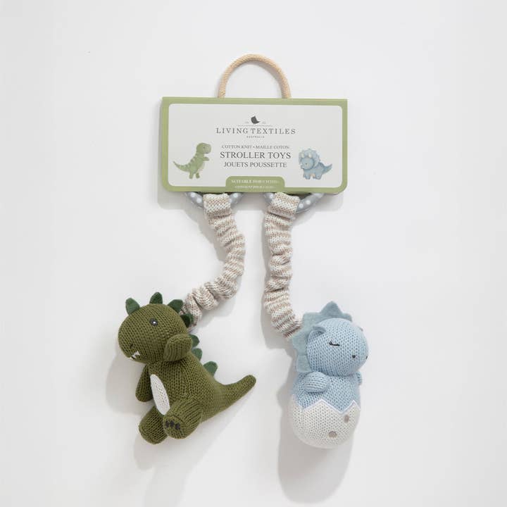 Green and blue dinosaur stroller toys for babies – Living Textiles