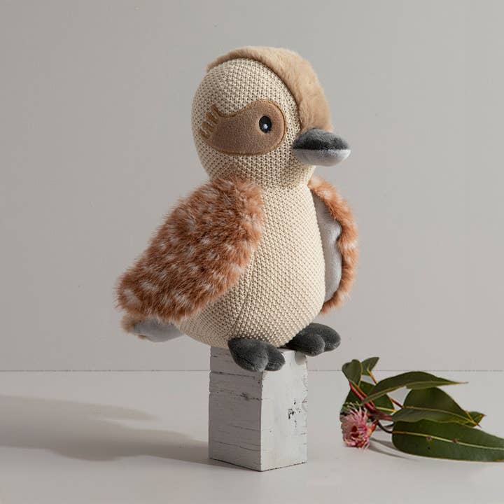 Kenny the Kookaburra baby toy – knitted cotton plush by Living Textiles