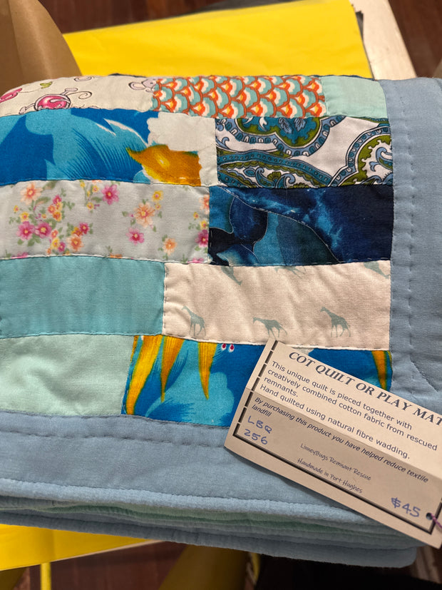 Linney Bugs Patchwork Cot Quilt or Play Mat - Blue