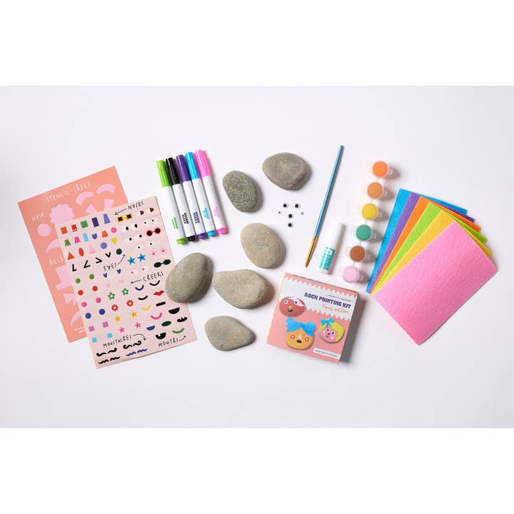Fun children’s art kit for painting and decorating cool face rocks