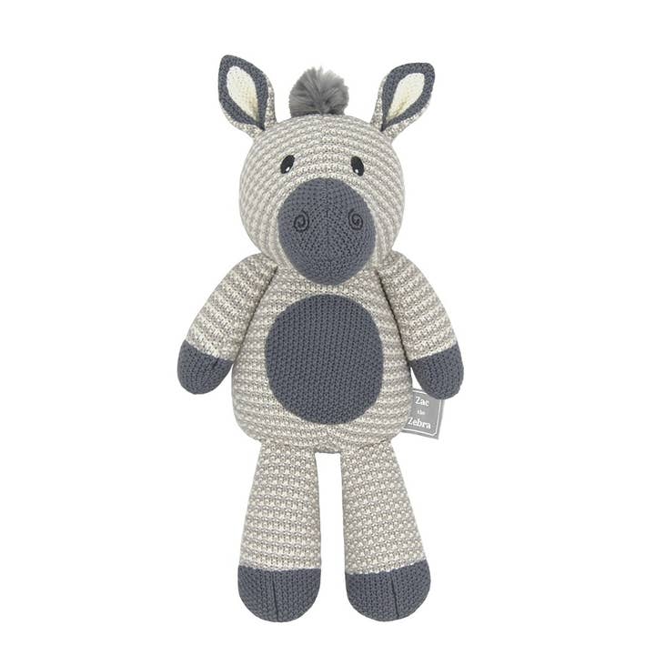 Living Textiles Zac the Zebra Knitted Toy – cotton baby rattle