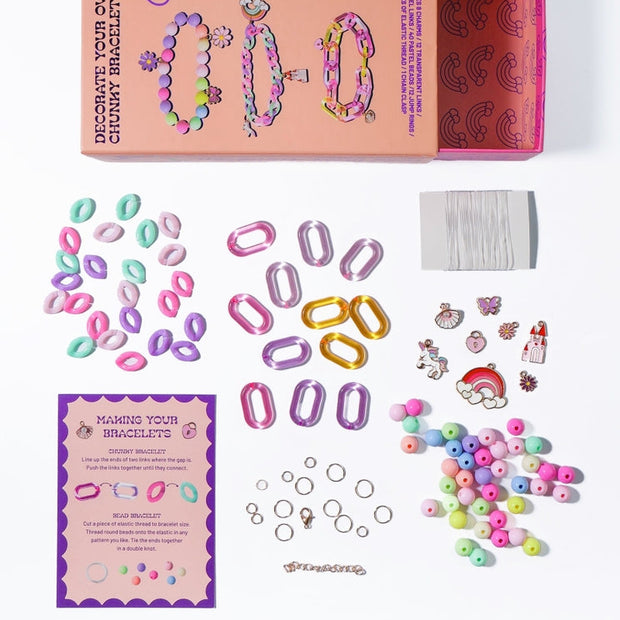 Kids DIY jewellery making kit with pastel beads chunky links and charms