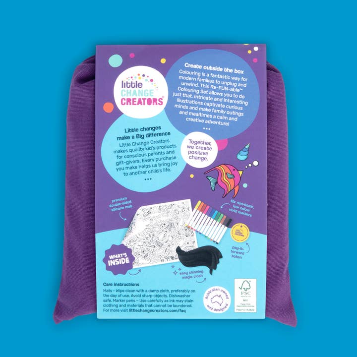 Eco-friendly kids activity set with non-toxic pens, fabric bag and magic cloth
