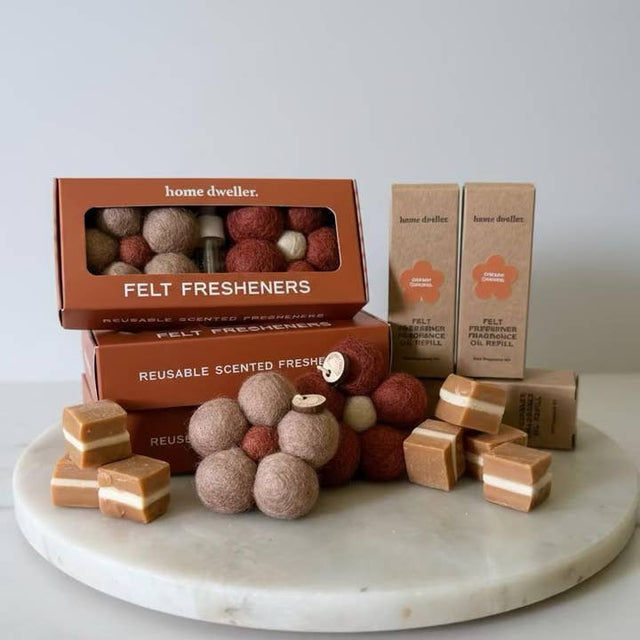 Home Dweller Felt Fresheners Creamy Caramel wool felt flower with fragrance oil