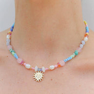 Kingston Jewellery Rainbow Sun Necklace with gold sun pendant