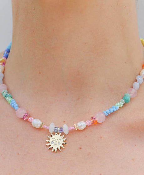 Kingston Jewellery Rainbow Sun Necklace with gold sun pendant