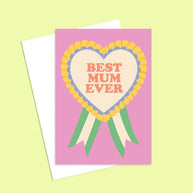 Funny Australian made mothers day card with pink rosette ribbon illustration
