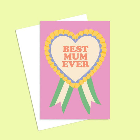 Funny Australian made mothers day card with pink rosette ribbon illustration