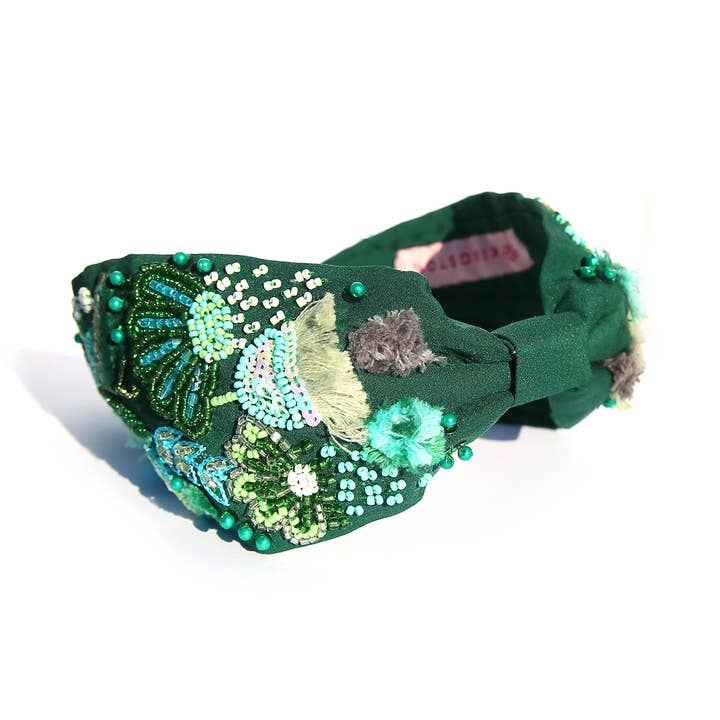 Emerald green embellished statement headband by Kingston