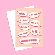 Funny Australian made mothers day card with mum mama muuuum illustration
