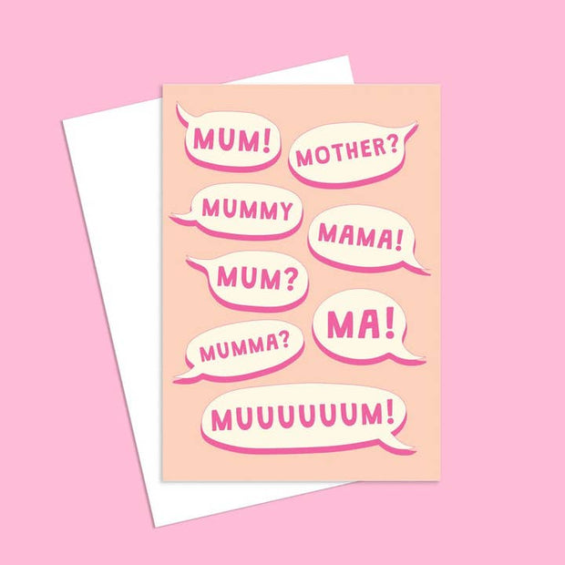 Funny Australian made mothers day card with mum mama muuuum illustration
