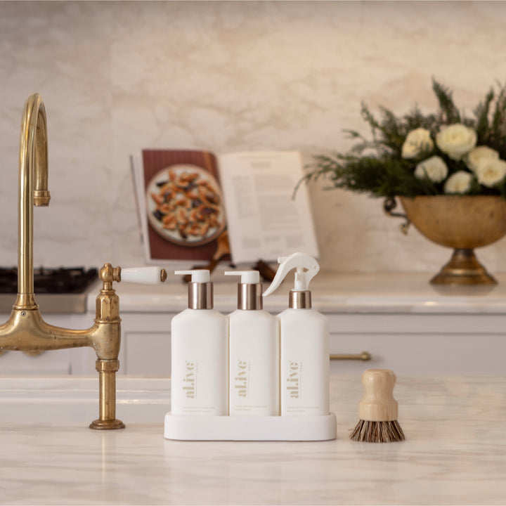 al.ive body limited edition Lemon Myrtle & Honeydew gift collection with bamboo brush