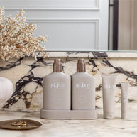 al.ive body Icon Set featuring Hand Wash, Lotion, Hand Cream & Lip Butter in Stone colourway