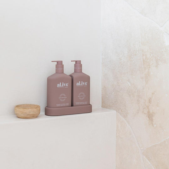 Tropical-tinged hand & body set in Deep Plum