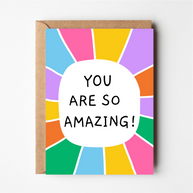 Friends of Henry You Are So Amazing card with colourful rainbow burst design