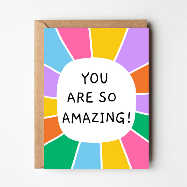 Friends of Henry You Are So Amazing card with colourful rainbow burst design