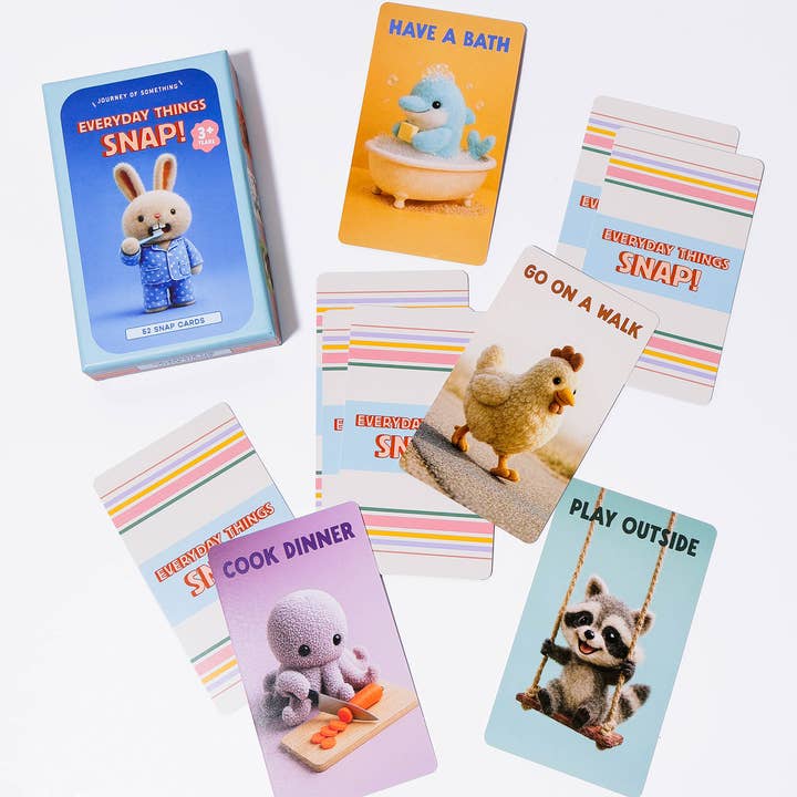 Animal character snap cards showing everyday routines

