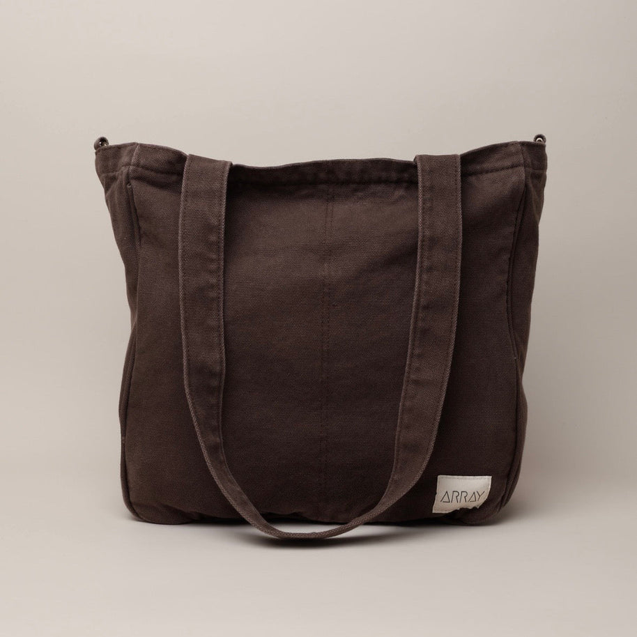 Array Midi Pocket Tote Chocolate Brown with crossbody strap loops