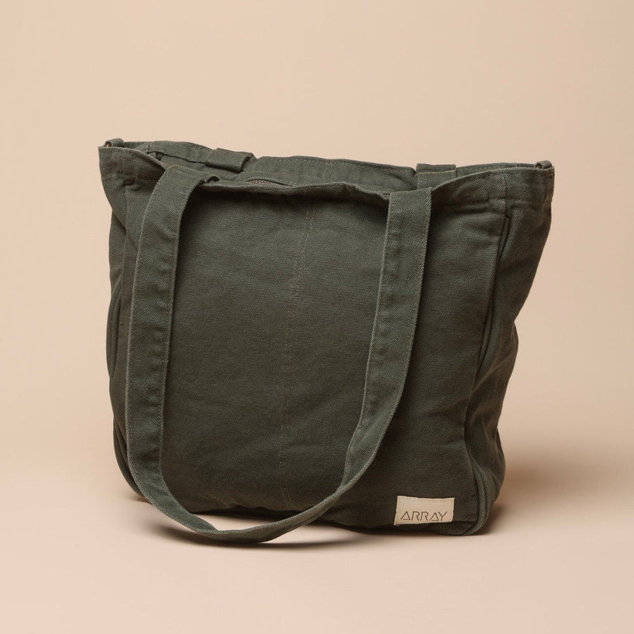 Array Midi Pocket Tote in Forest green canvas