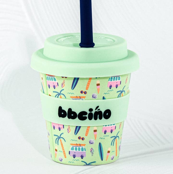BBcino Beach Bums Babycino Cup 120ml with reusable straw and silicone lid