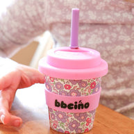 BBcino Bloom Babycino Cup 120ml with purple reusable straw and pink silicone lid