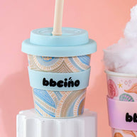 BBcino Coast Babycino Cup 120ml with cream reusable straw and light blue silicone lid