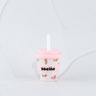 BBcino Dash in Pink Babycino Cup 120ml with pink reusable straws and pink silicone band