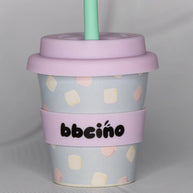 BBcino Marsh-Mellow Babycino Cup 120ml with mint green reusable straw and lilac silicone lid