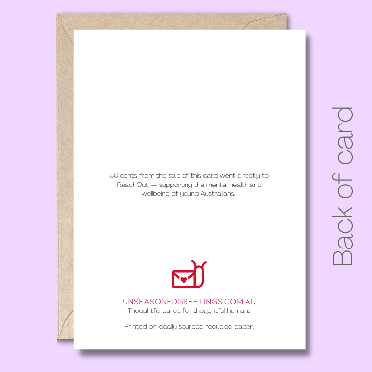 Back of the greeting card with text saying 