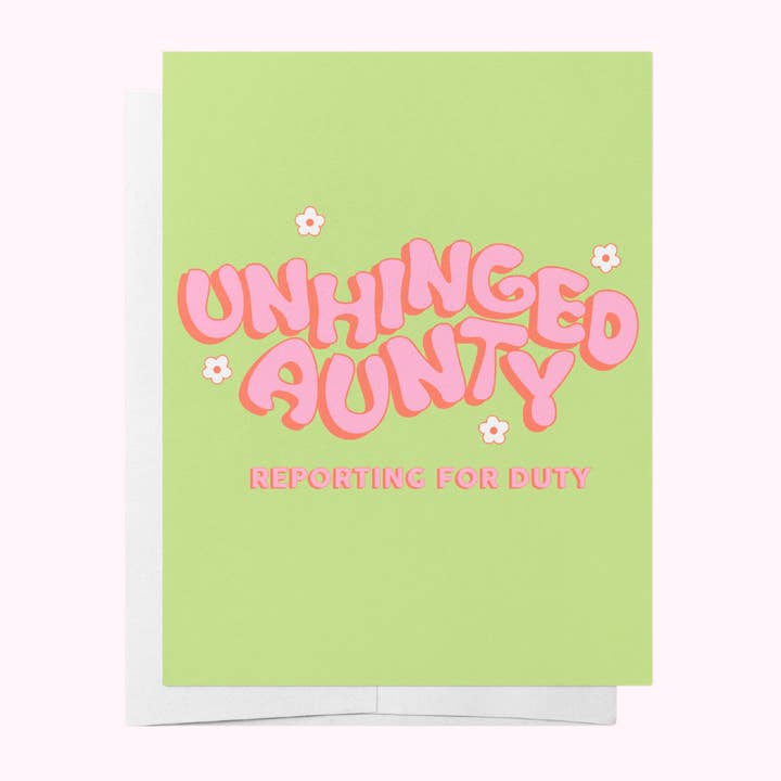 Bad on Paper Unhinged Aunty baby shower greeting card
