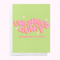 Bad on Paper Unhinged Aunty baby shower greeting card

