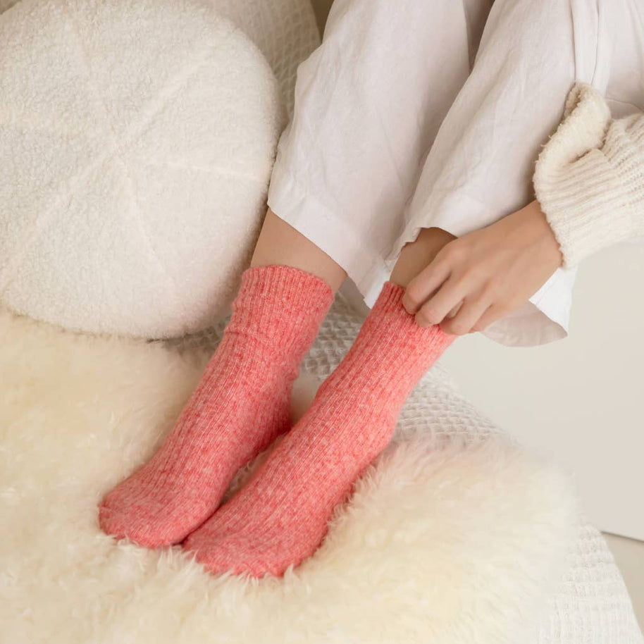 Bed & Butter Comfiest Cashmere Wool Blend Socks in Light Red crew length