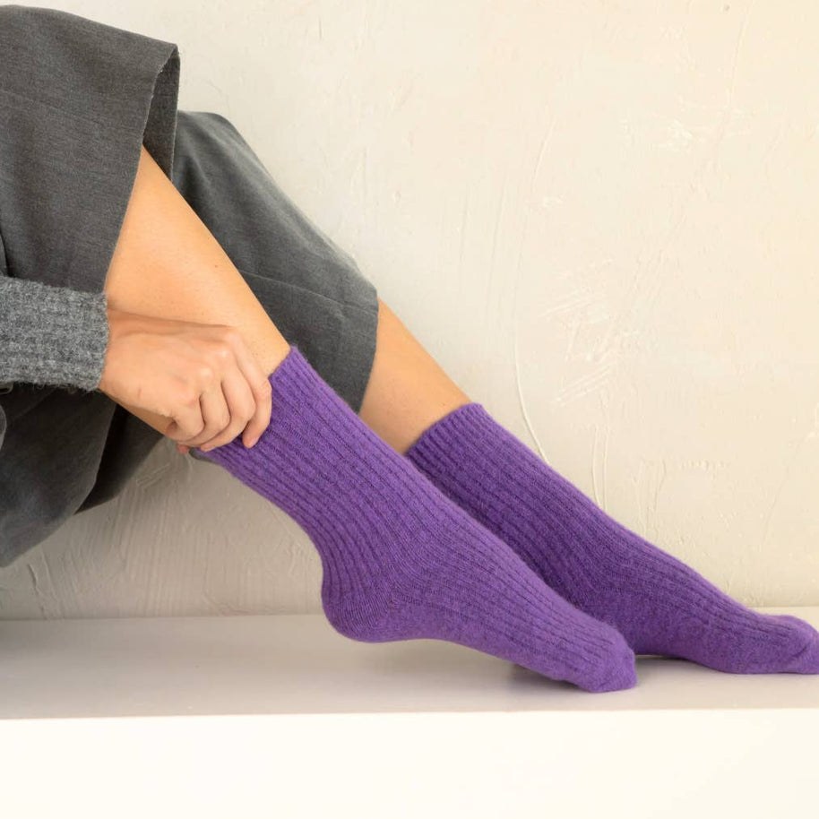 Bed & Butter Comfiest Socks Royal Purple cashmere wool blend crew length