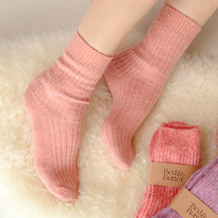 Bed & Butter The Comfiest Socks in Peach cashmere wool blend