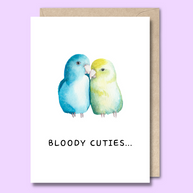 Unseasoned Greetings Bloody Cuties love card with two birds illustration